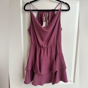 BCBGeneration Cowl neck flounce skirt mini dress. Mauvy magenta color